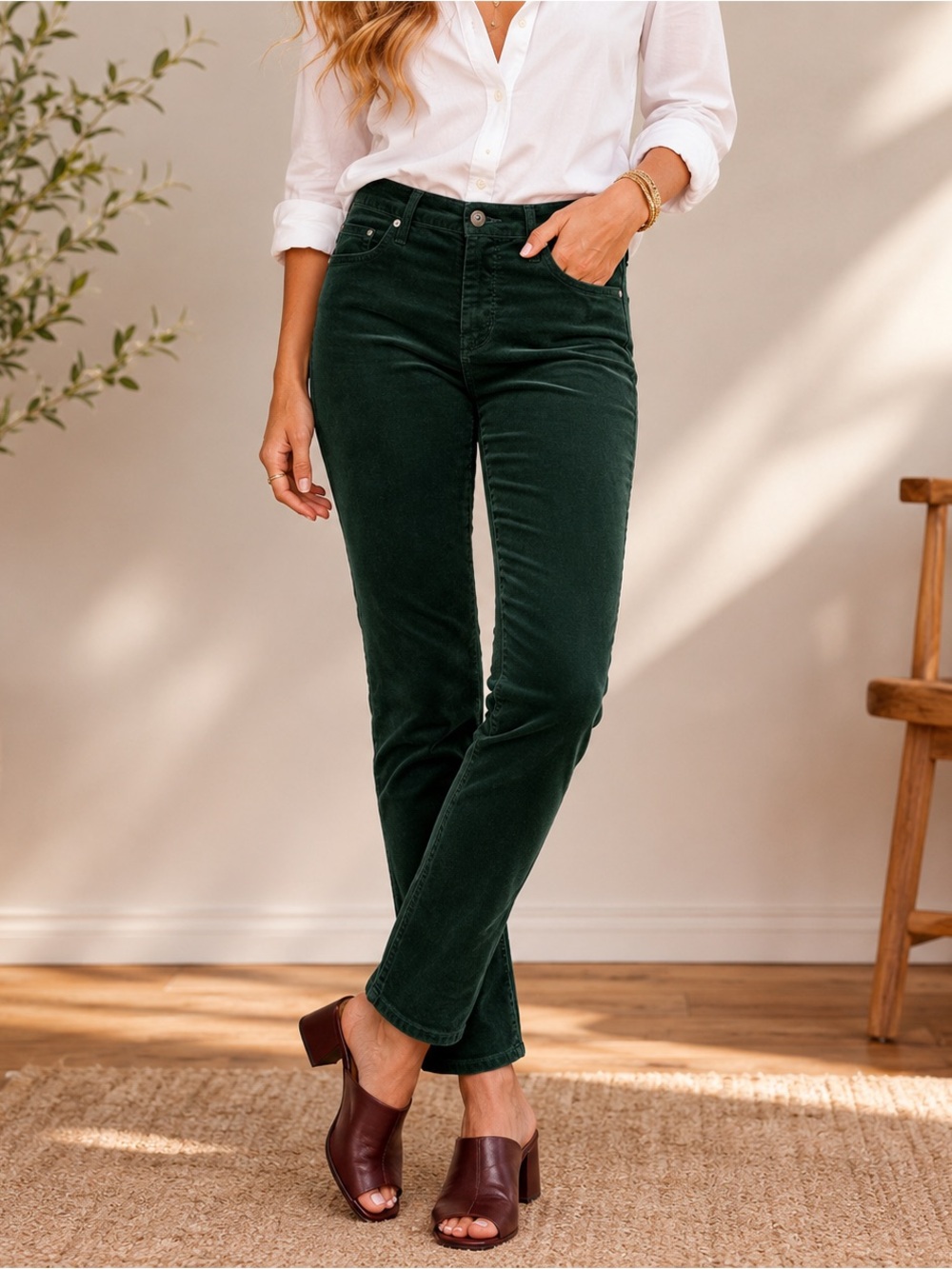 AG Stevie Corduroy Pants Women’s 26R Evergreen Green Slim Straight Fall